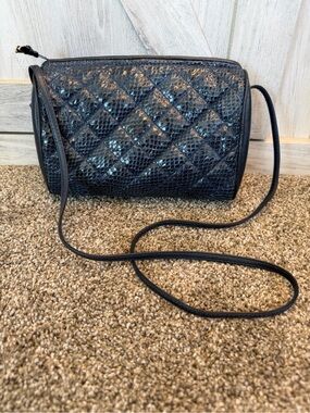 Magnum Navy Quilted Snake-Embossed Crossbody Shoulder  Bag